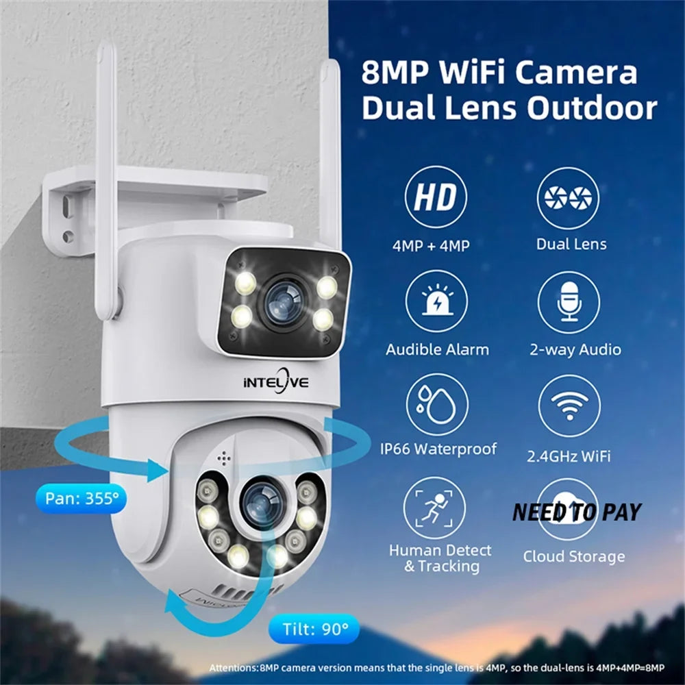Two INTELIVE Human 4K with Floodlight, Rechargeable Deduction Camera, with Outdoor Security Powered Surveillance Color Night Home Full Way Camera Wireless Vision Voice Camera