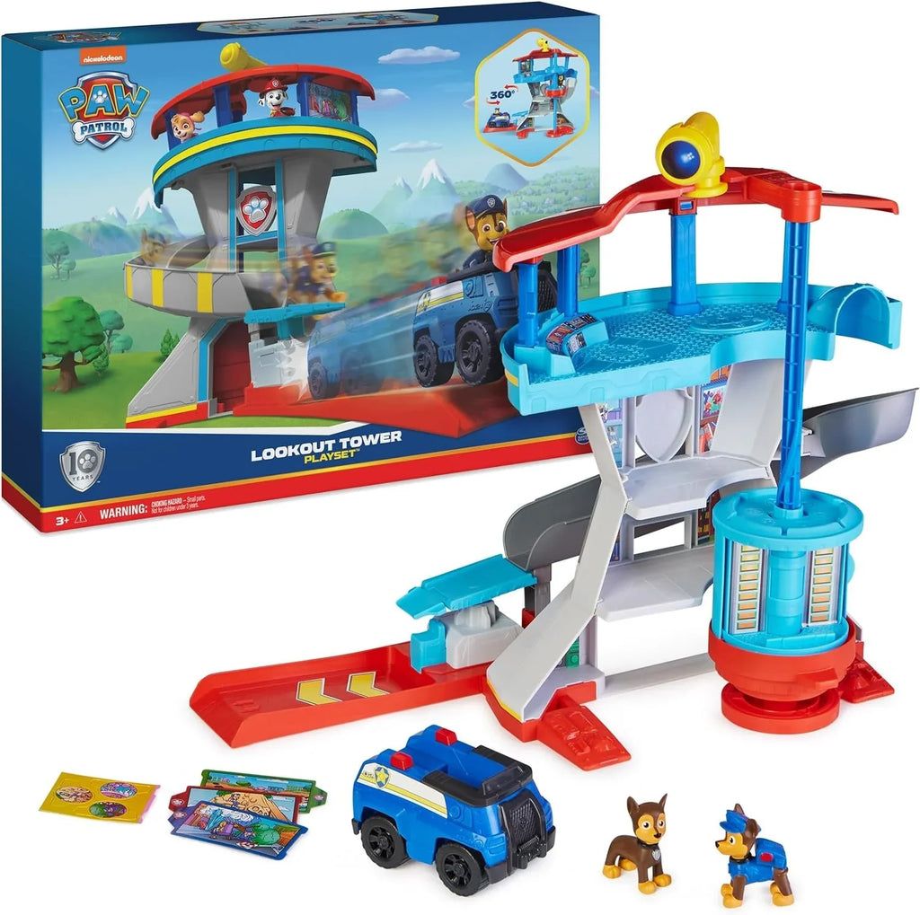 2 Chase Tower Car Figures, Toy and Ages Cruiser Patrol Accessories, Kids and 3 Police Lookout Toys up for Playset Launcher, with Paw Action Chases