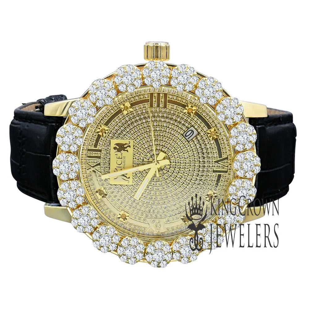 Dial Bezel Khronos Tone Gold Genuine Wrist Roman Genuine Diamond Face Watch Flower W/Date Leather Mens
