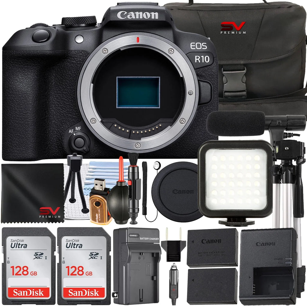 Mirrorless + Case Camera Memory 2 + Bundle with SanDisk Premium + SV R10 Canon LED EOS Accessory 128GB (Body Only) Flash Pack Card
