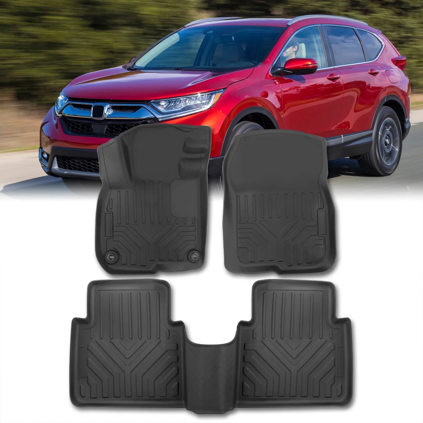 2018 CRV Mats RT 2017 Distributors Proof SUV Liner Floor Guard 2022 RW 2019 Set TPE For 20 18 Rubber Honda CR-V Season Rear AJP 2020 17 Front 19 All 22 2021 Weather 3-Piece Compatible/Replacement 21