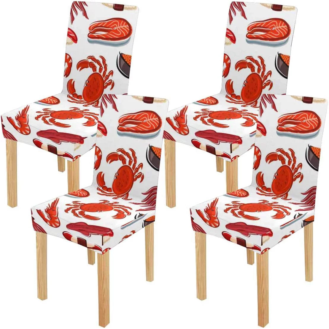 Squids Seat Cover Crabs Wedding Hotel Sushi Protector Chair Slipcover 4 Steaks Set FMSHPON Shrimps Party Dining for of Stretch Salmon Room