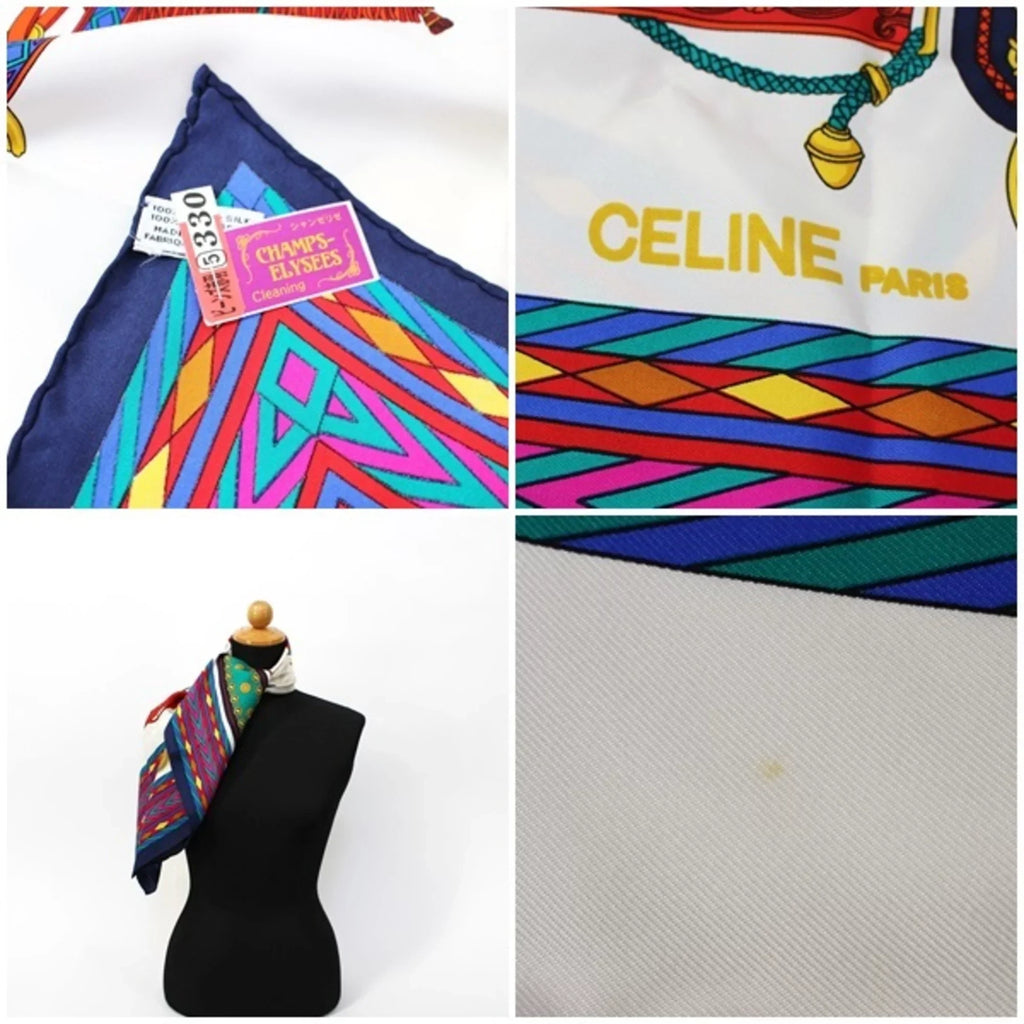 Celine | (Good) Pre-Owned Scarf White CELINE Muffler Ladies Navy x Silk