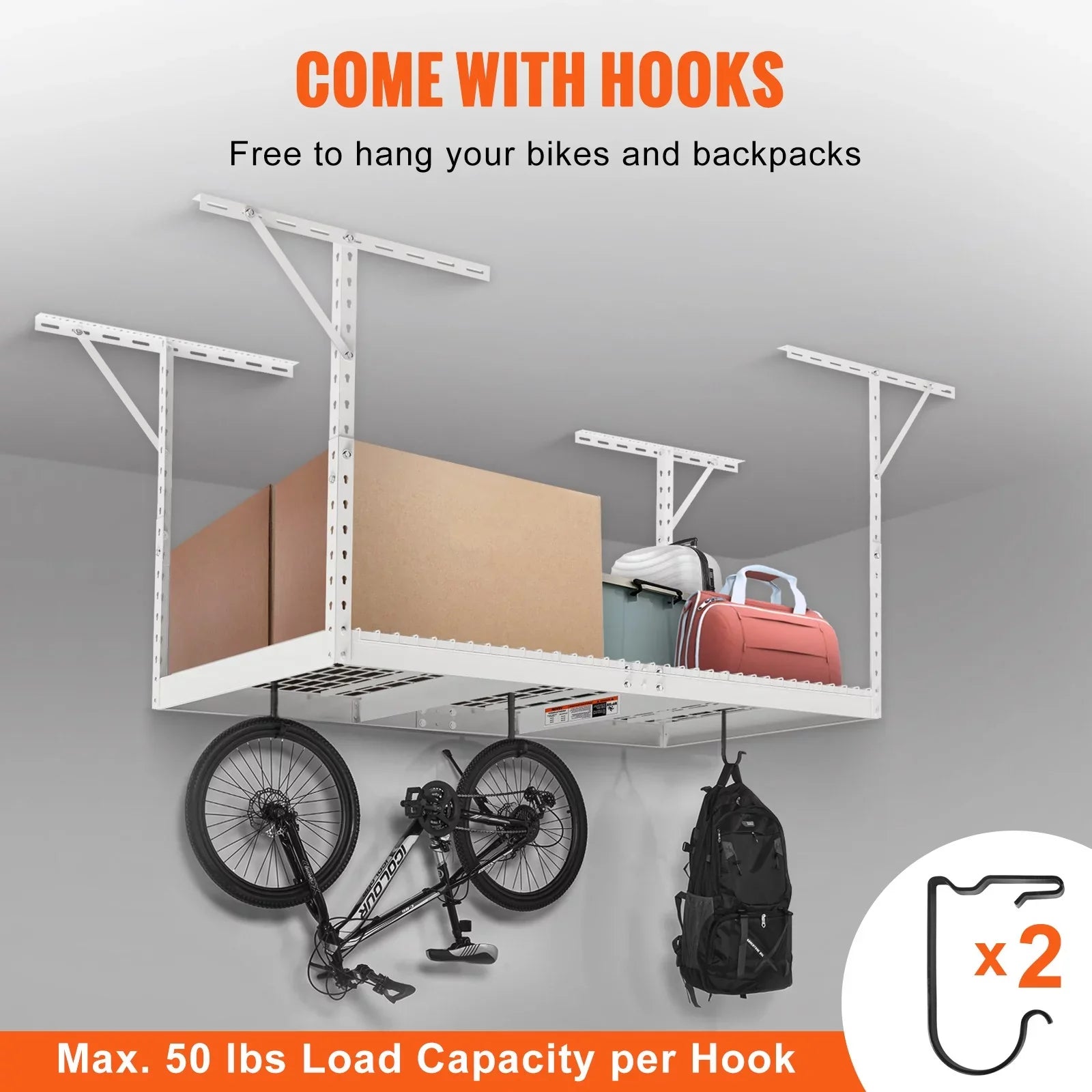 Rack Garage 36x72in 550lbs Rack White Overhead VEVOR Storage Adjustable Ceiling
