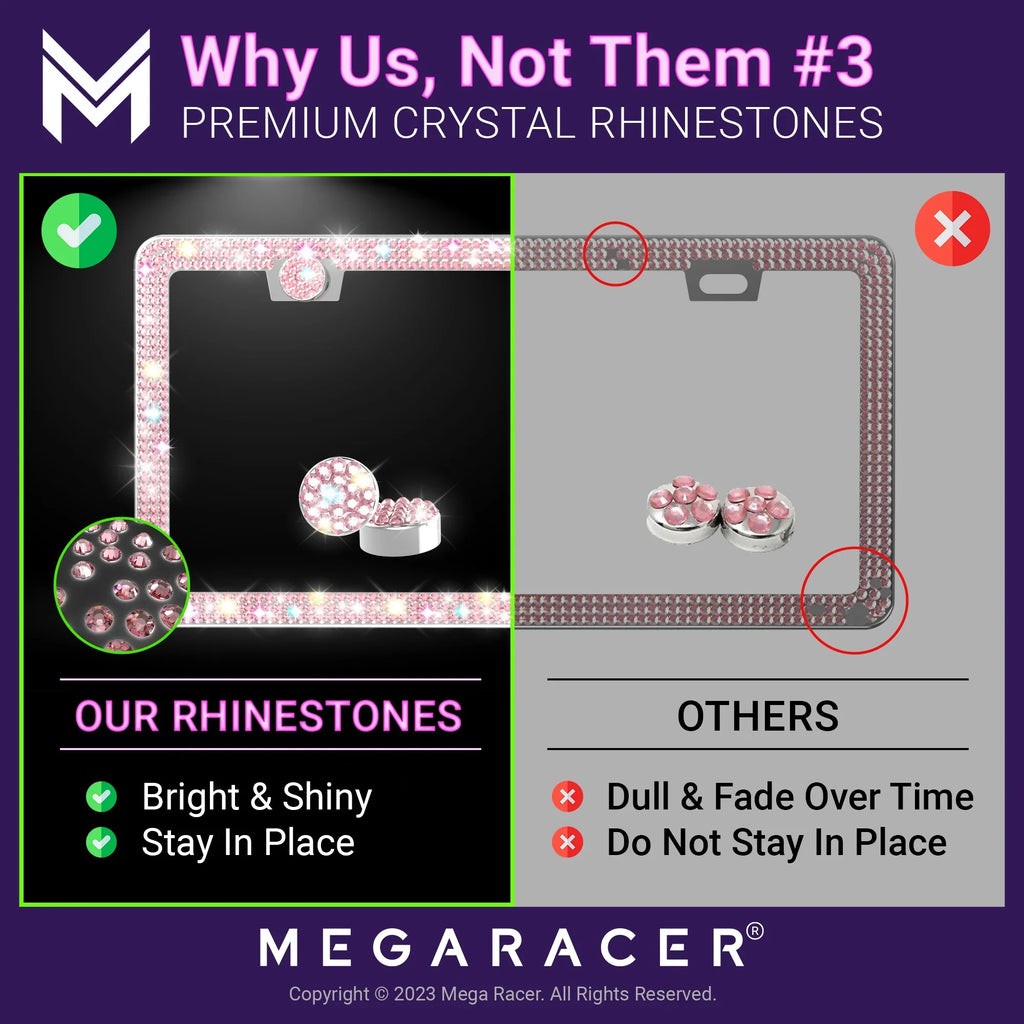 Racer Plate - Bling Frame Mounting Cruiser Holes License PT with 01 2 Frames Pink 2001 Cruiser Plate License Screws, - Rhinestones, Car Sparkly Chrysler Chrysler Diamond 10 Mega PT 2010