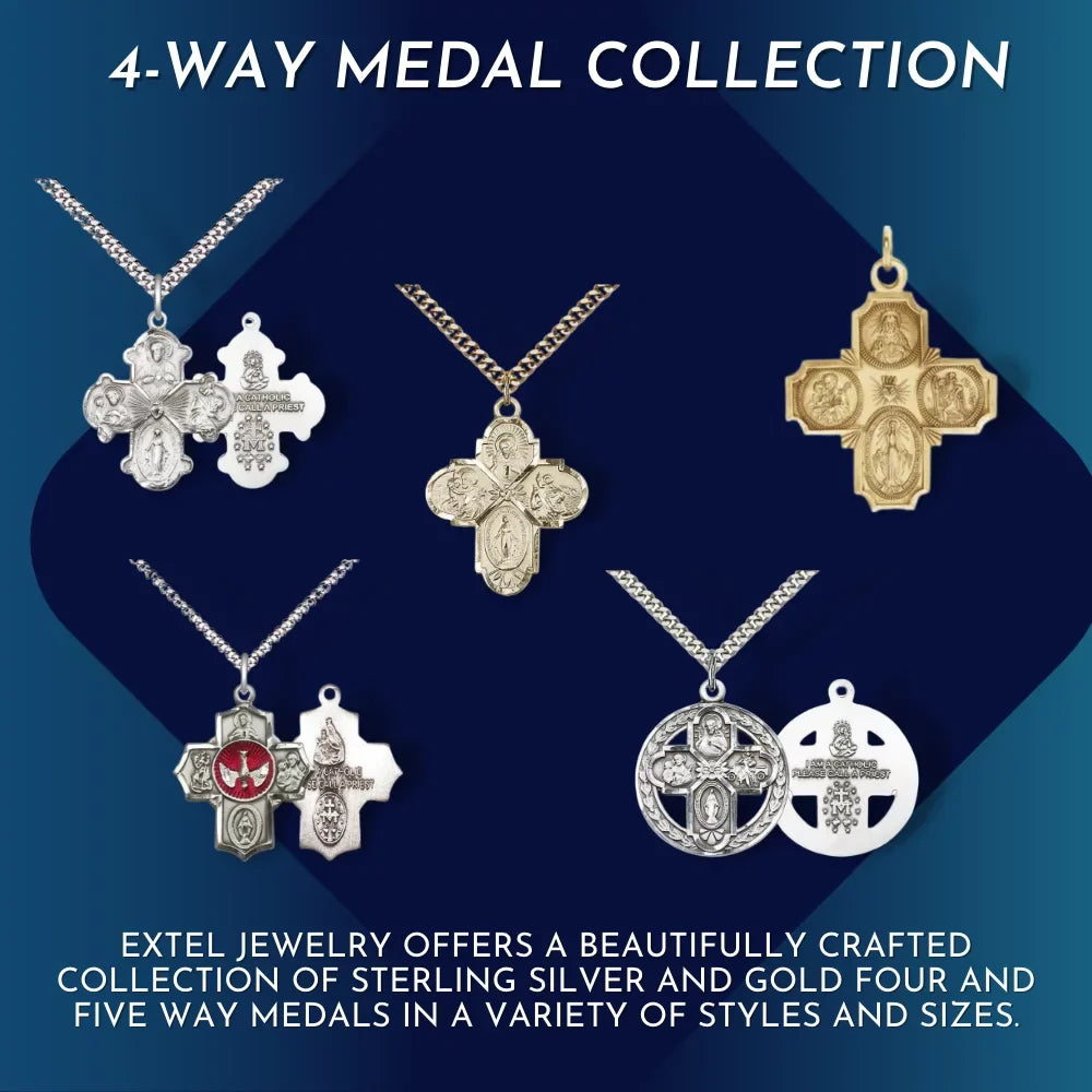 Miraculous with Made Joseph, 5-Way Large 14kt Sacred Medal, St. Cruciform in Traditional St. Heart, Filled Christopher Medal Cross Extel and USA Gold Catholic