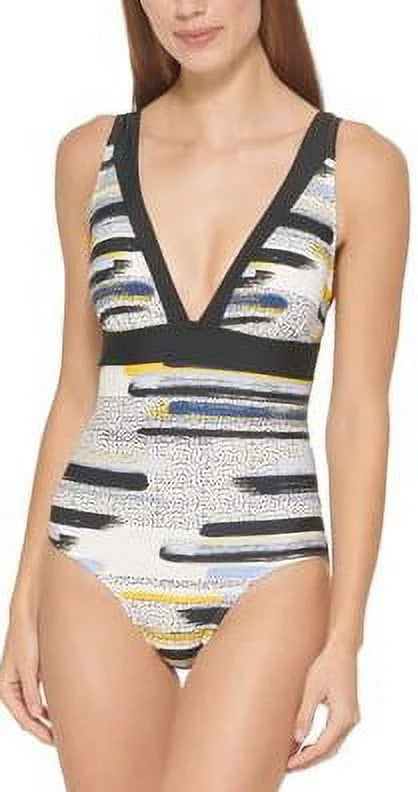 14 One-Piece US Printed Deep-V Swimsuit, MULTI HALOGEN DKNY