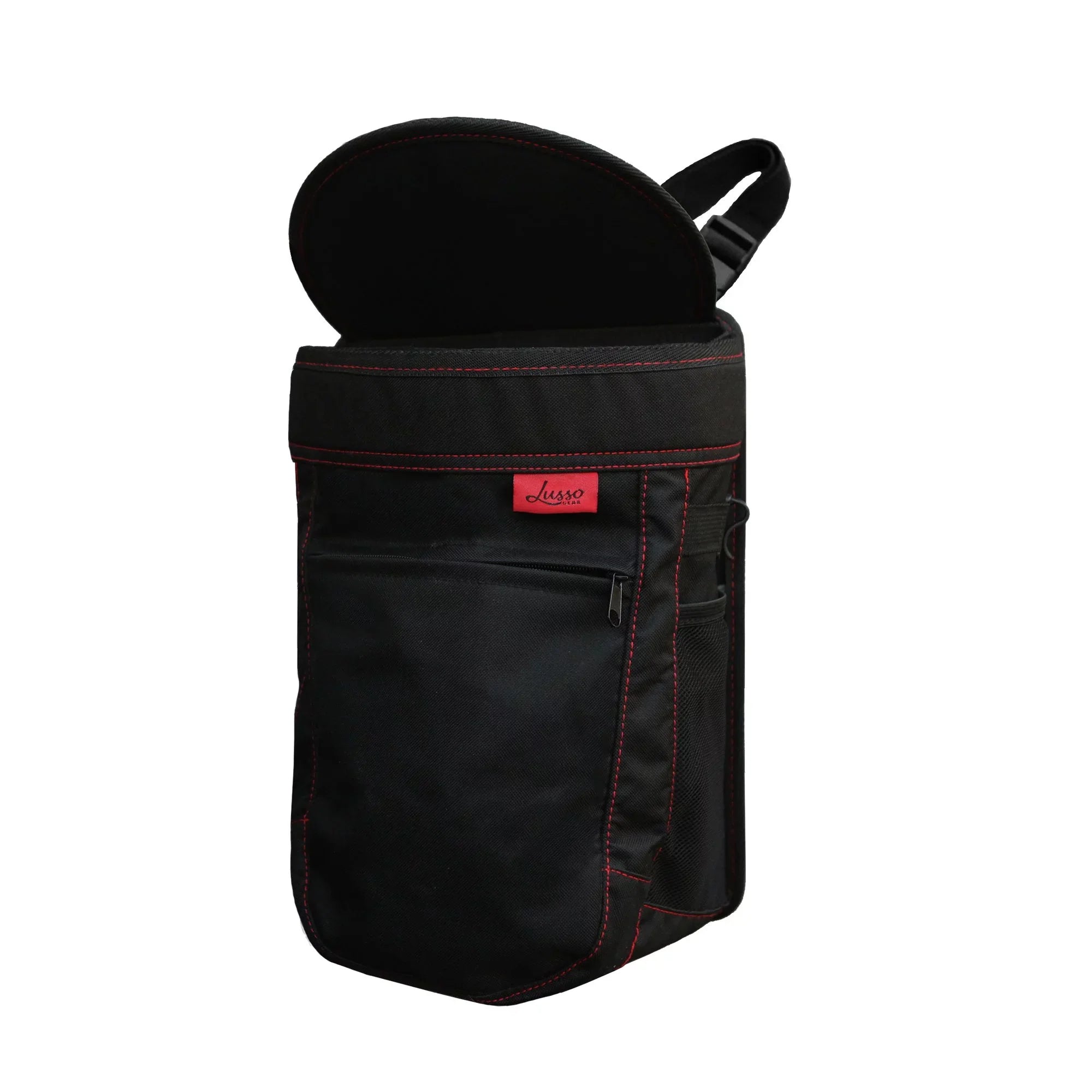 Car | with Hang Can Stitching Trash 2.5 Leakproof Gallon, | | Flip Removable Garbage Hanging, | Capacity, with Large Vinyl Lid Bin or Black Open Lusso Gear | Liner Red Mount