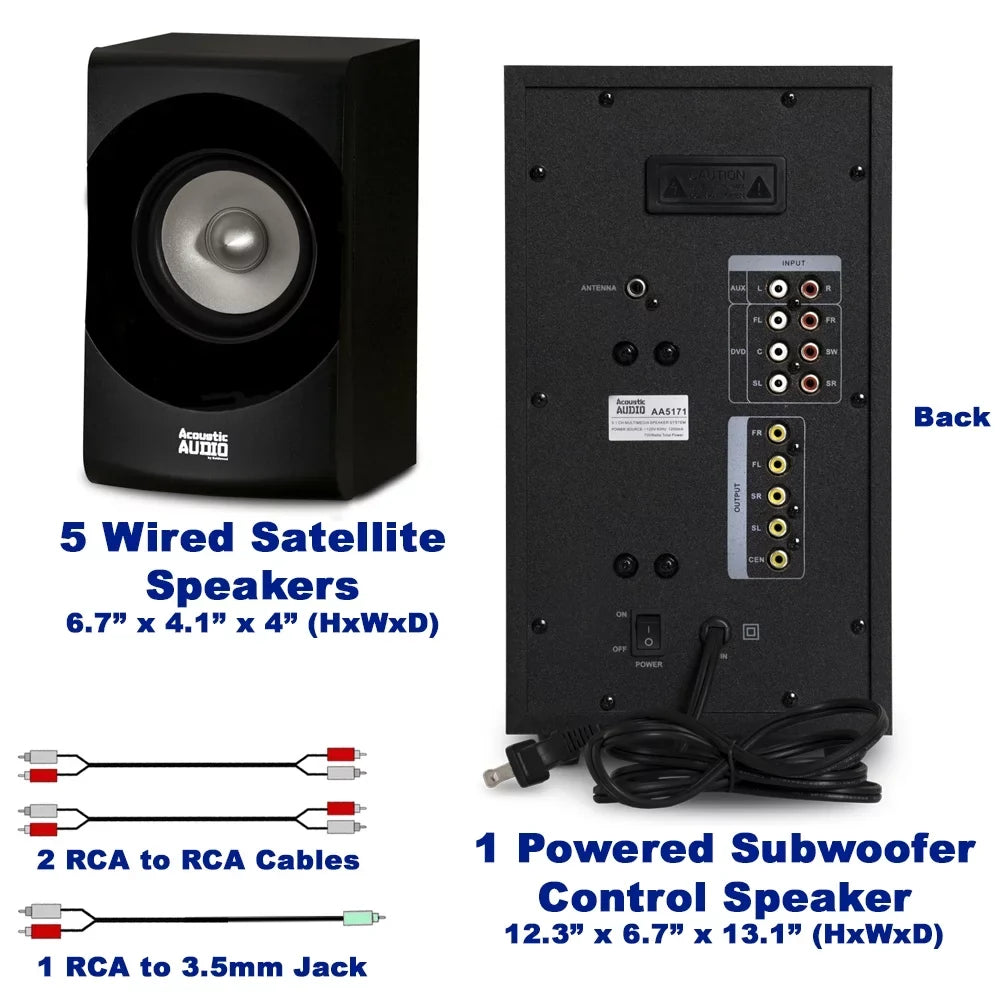 Speaker Cables Acoustic with Extension and AA5171 Home 5.1 System FM Bluetooth Theater 4 Audio