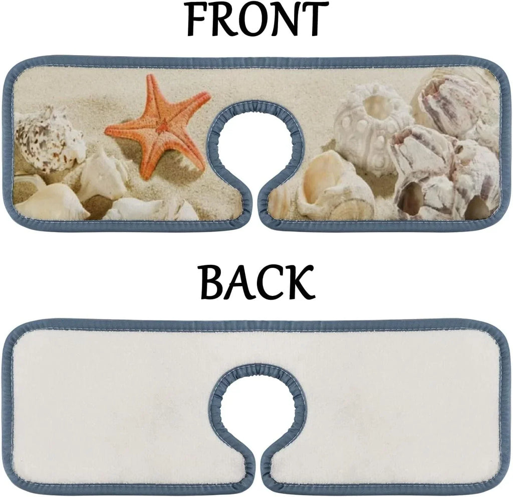 Guard Absorbent Bestwell Sea Sinkmat Beach Washable Bath Summer Kitchen Splash Countertop Sink 3PCS Faucet Mat, Catcher, Microfiber Starfishes Mats Drying Drip