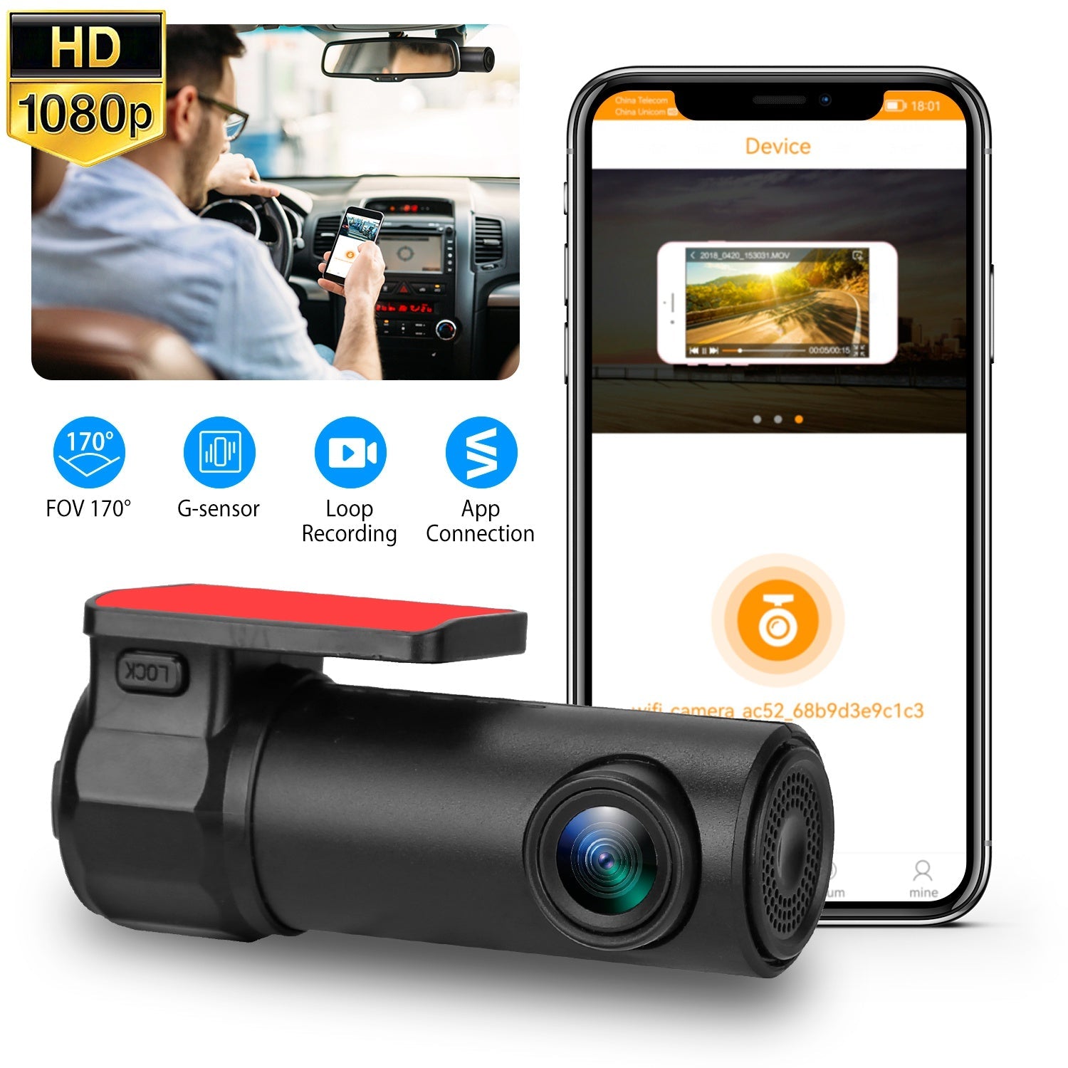 170¡ã Looping WiFi 1080P Lighter iMounTEK HD with Recording Recorder App Cable Car Dash DVR G-sensor Cigarette 11.2ft Camera Cam Wifi