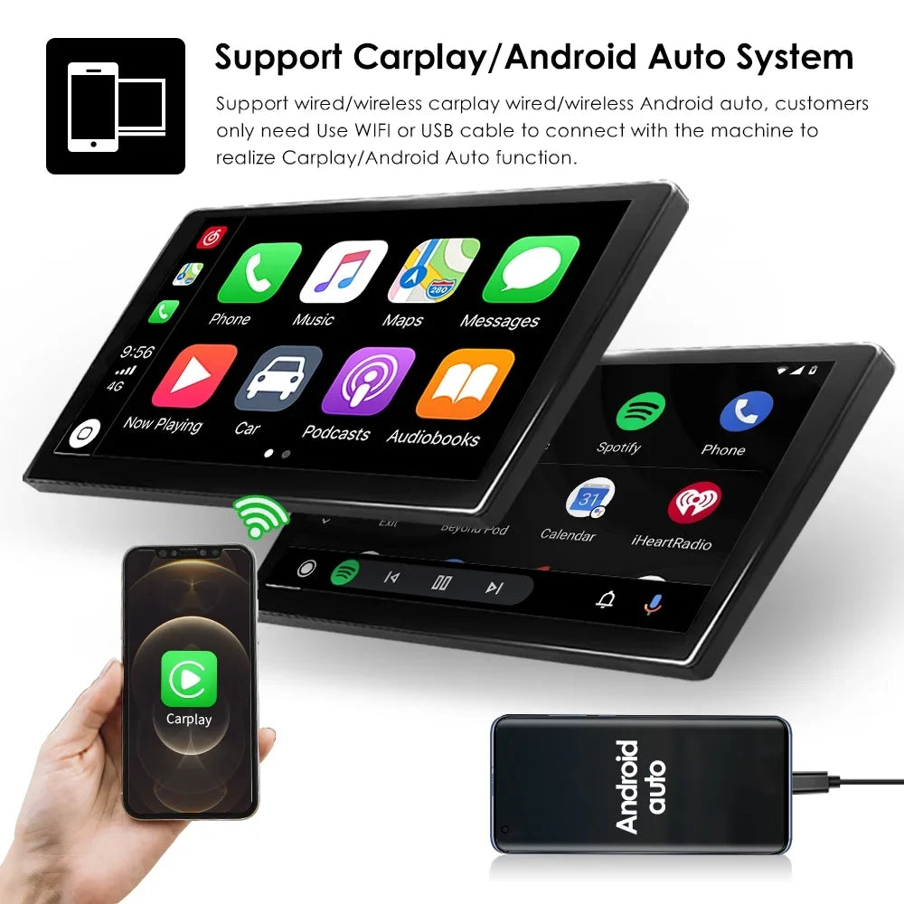 Carplay& Stereo Touch Radio Android Navigation 10.1'' Bluetooth Hizpo Android 1 DIN Screen Auto Apple 10 Rotatable Single With GPS Wifi Car