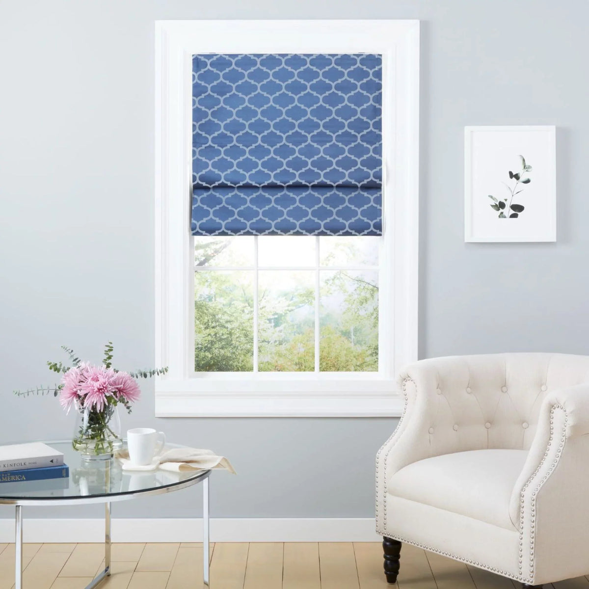 31"x64", Trellis Exclusive Roman Total Indigo Montague Home Blackout Shade,