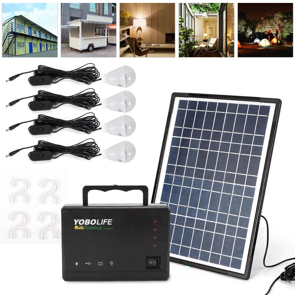 Power for with Power Outdoor with Lights Panel 4 Solar LED Kit, Camping Station Solar Generator Portable