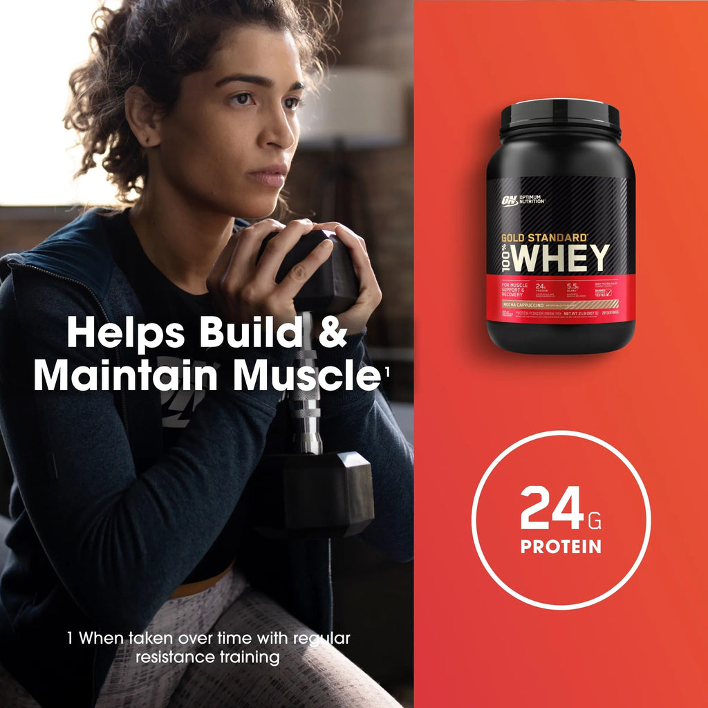 Optimum Standard 28 2 Servings 100% Whey Cappuccino, Mocha Nutrition, Powder, Gold Protein lb,