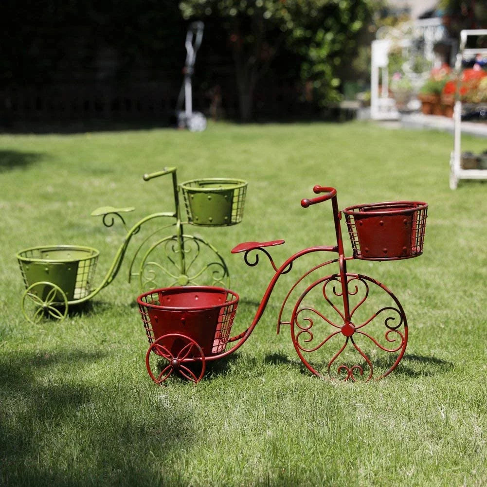Patio Stand Plant Plant Tricycle Flower Holder Cart Garden 27.5" Bicycle 9.8" Pot Decor, Home x Indoor x 18.5" Iron Outdoor Planter, Stand