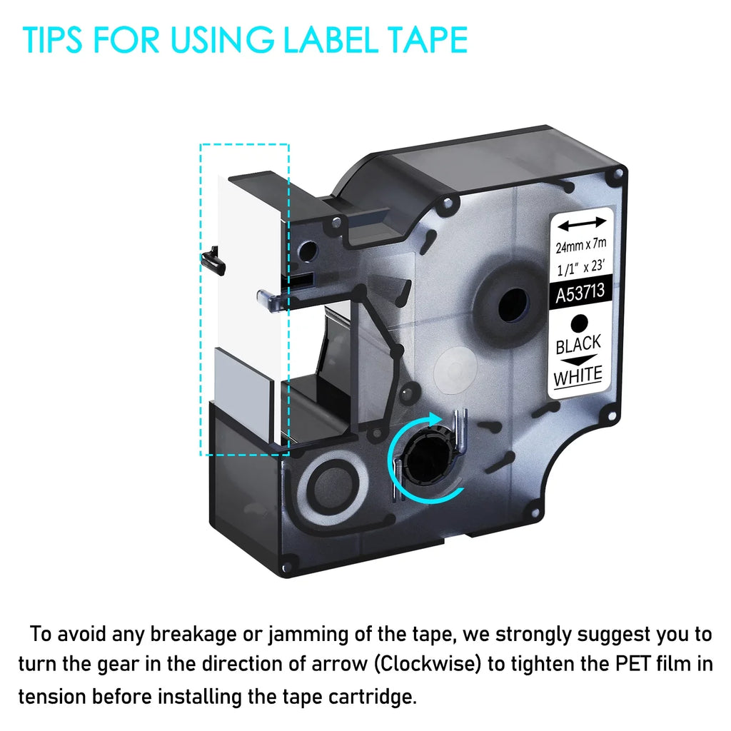 on GREENCYCLE Tape 53713 Label Label 7m for DYMO LabelManager 24mm Maker for Black 450D White 450 D1 Compatible 10PK S0720930