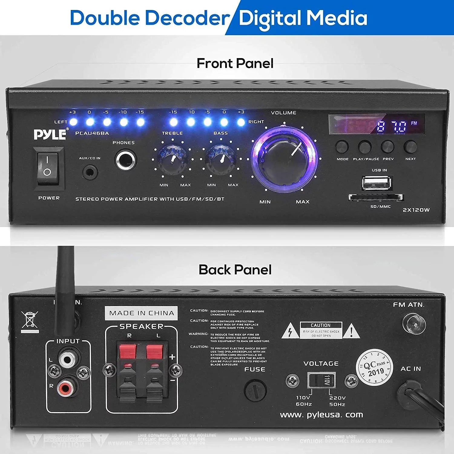 Audio Amplifier Pyle w/ Bluetooth System PCAU46BA Home Blue Display LED