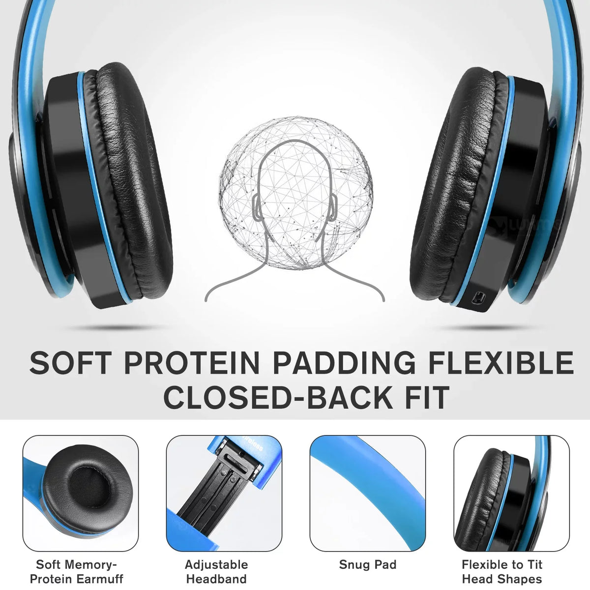 Blue, D422 Bluetooth Luxmo Over-Ear Headphones, Noise-Canceling