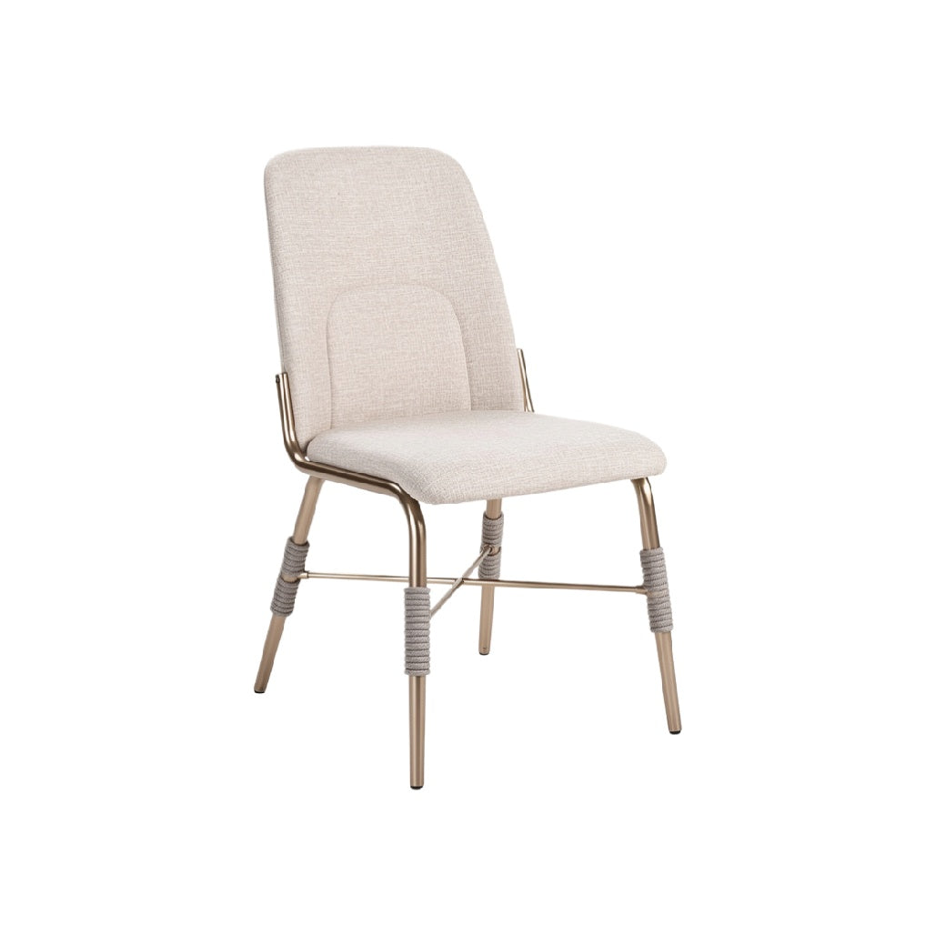 Modern Upholstered Dining Chair with Metal Frame and Rope Details