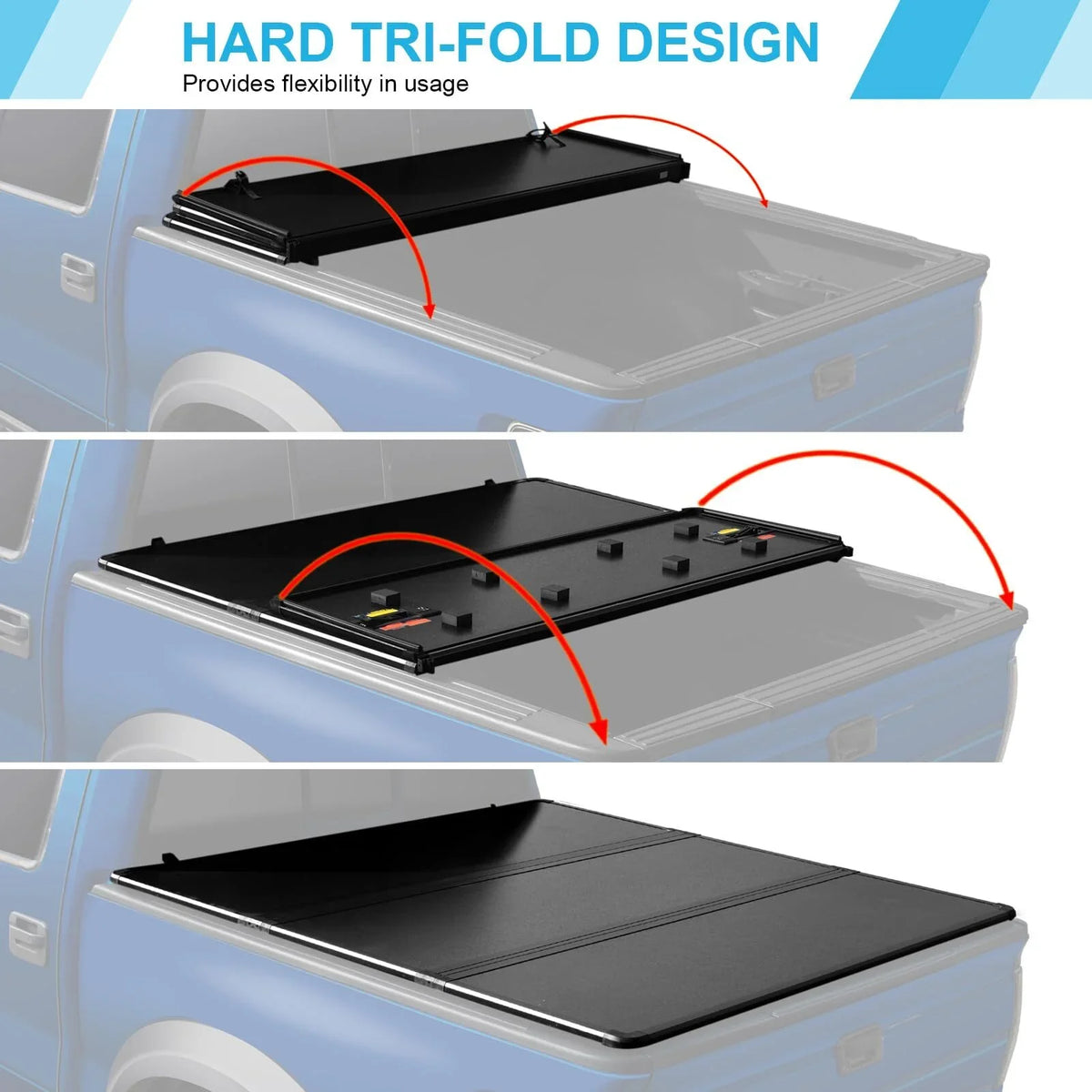 Dodge 2500HD/3500HD 2002-2023 with Ram Dodge 1500, Tonneau Tri-Fold Truck 2003-2023 Ram 6.4Ft Compatible Hard Cover Bed