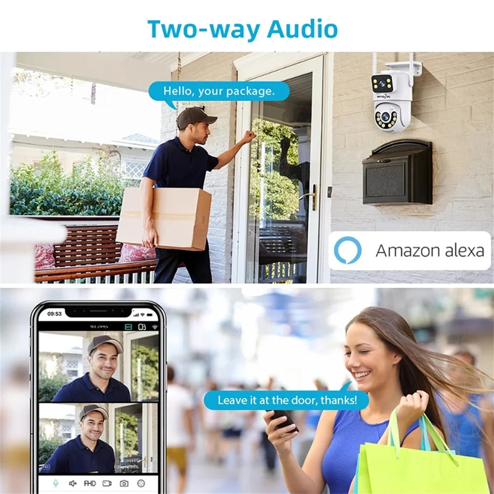 Two INTELIVE Human 4K with Floodlight, Rechargeable Deduction Camera, with Outdoor Security Powered Surveillance Color Night Home Full Way Camera Wireless Vision Voice Camera