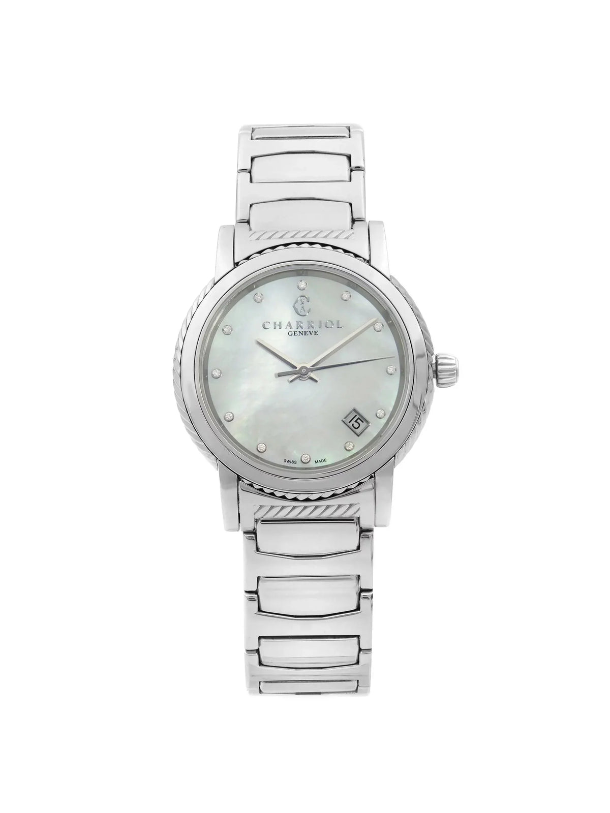 Quartz P33S2.920.001 Diamond Watch Ladies Charriol Steel White Dial Parisii MOP