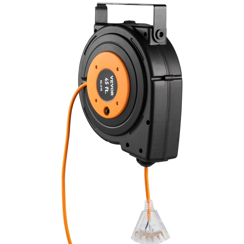 UL Cord Reel 45FT Extension Retractable BENTISM Power Reel 12AWG/3C SJTOW Cord