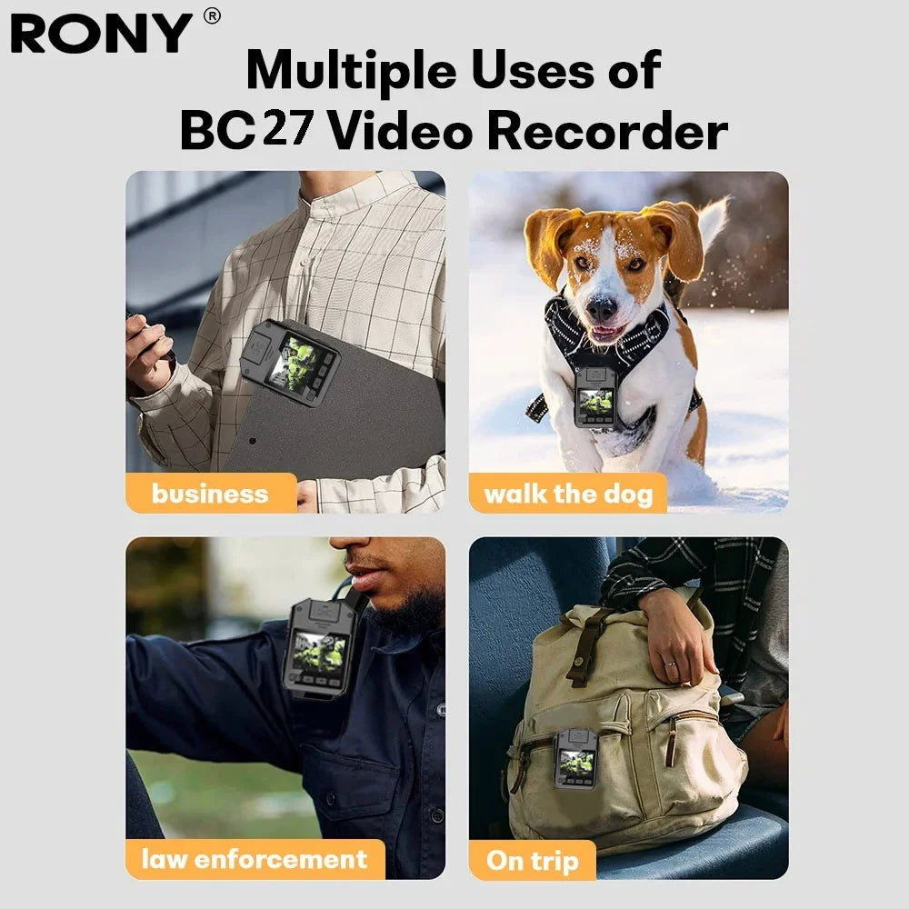 Audio for Camcorder Cam RONY with and Home Recording Body Waterproof Police Guard Mini - Body Vision Security Enforcement Law 1440P with Camera Wearable Video Night Body - 128GB