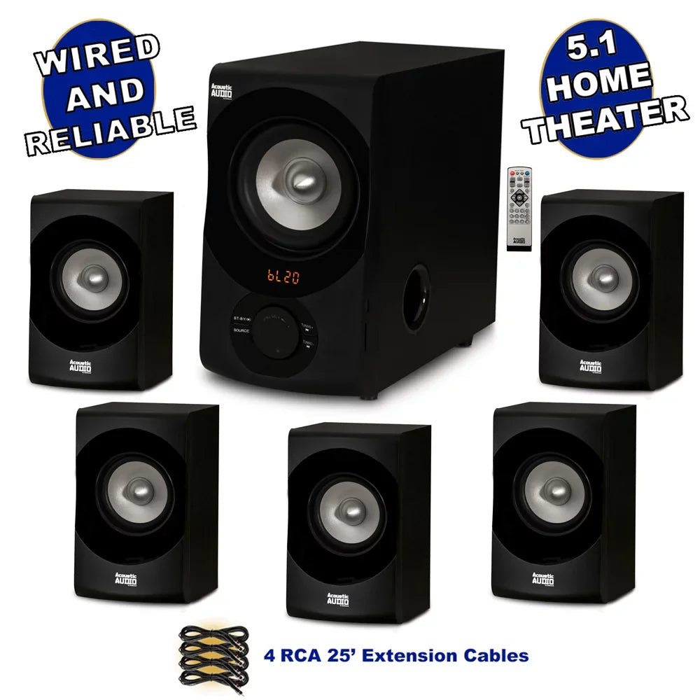 Speaker Cables Acoustic with Extension and AA5171 Home 5.1 System FM Bluetooth Theater 4 Audio