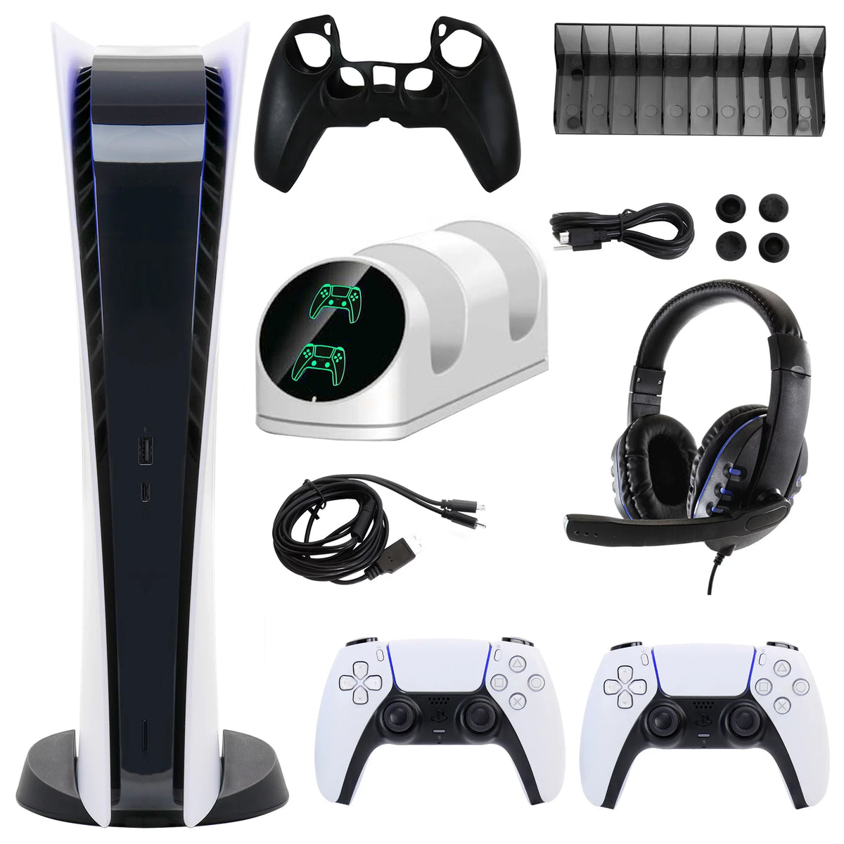 (PS5, Kit Extra Controller Digital Dualsense White PlayStation Console Sony Version) Digital with Accessories PlayStation 5 and