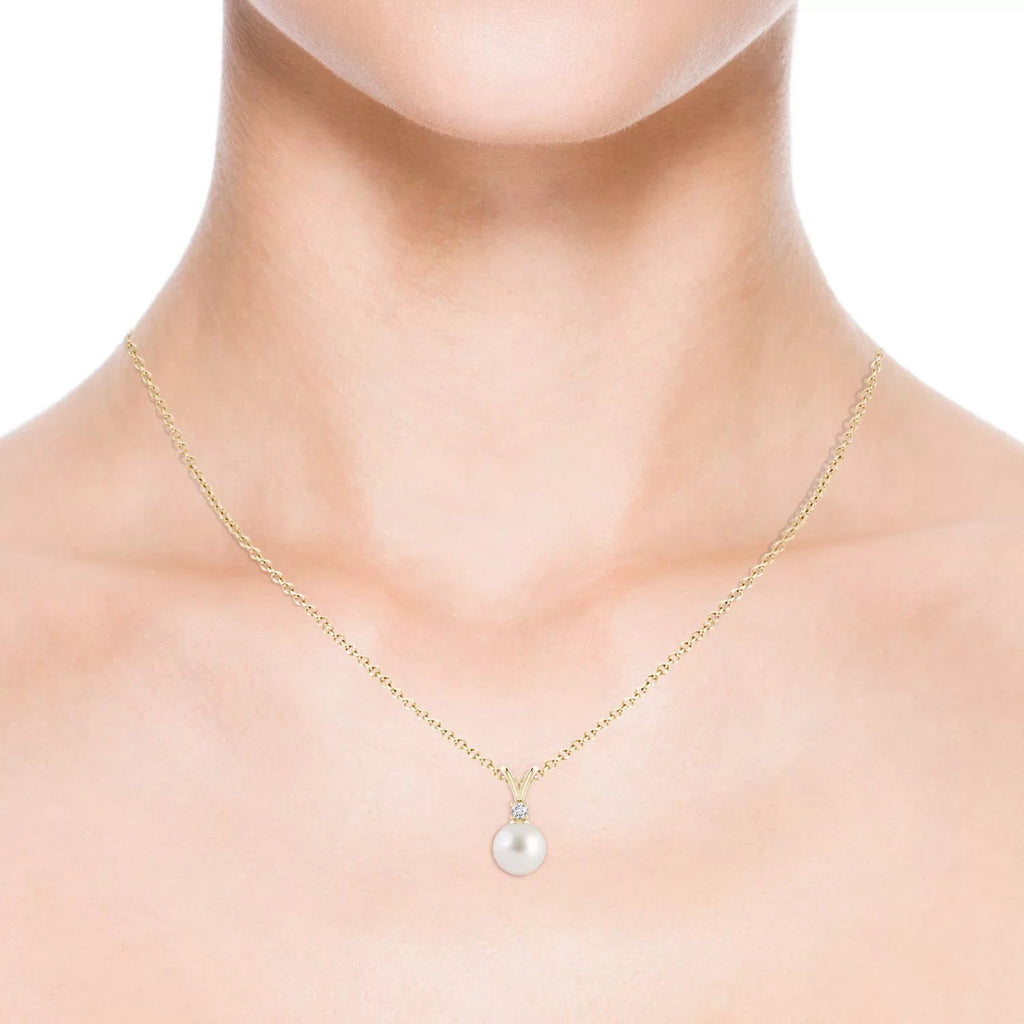 Birthstone (Grade-AAA|Size-8mm) in Sea Valentines South Her Cultured Yellow 14K Engagement, Angara for for Gold Girls Pendant Pearl Day Wedding, Jewelry June Gifts Necklace Women, Birthday, V-Bale