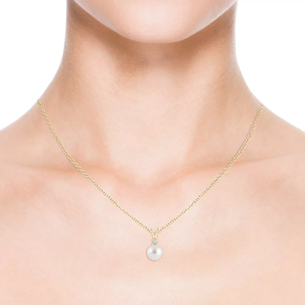 Birthstone (Grade-AAA|Size-8mm) in Sea Valentines South Her Cultured Yellow 14K Engagement, Angara for for Gold Girls Pendant Pearl Day Wedding, Jewelry June Gifts Necklace Women, Birthday, V-Bale