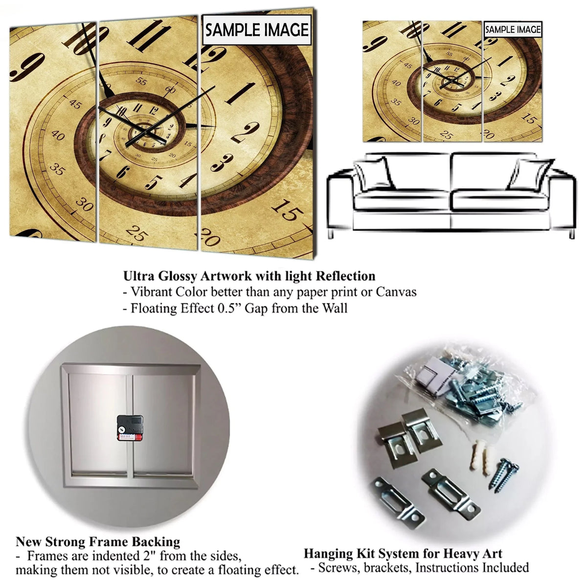 Clock 36 Large 28 3 - ART high DESIGN 3 in. in. XV' - 'Mineral - Fashion Slice Panels Wall Panels Designart wide x