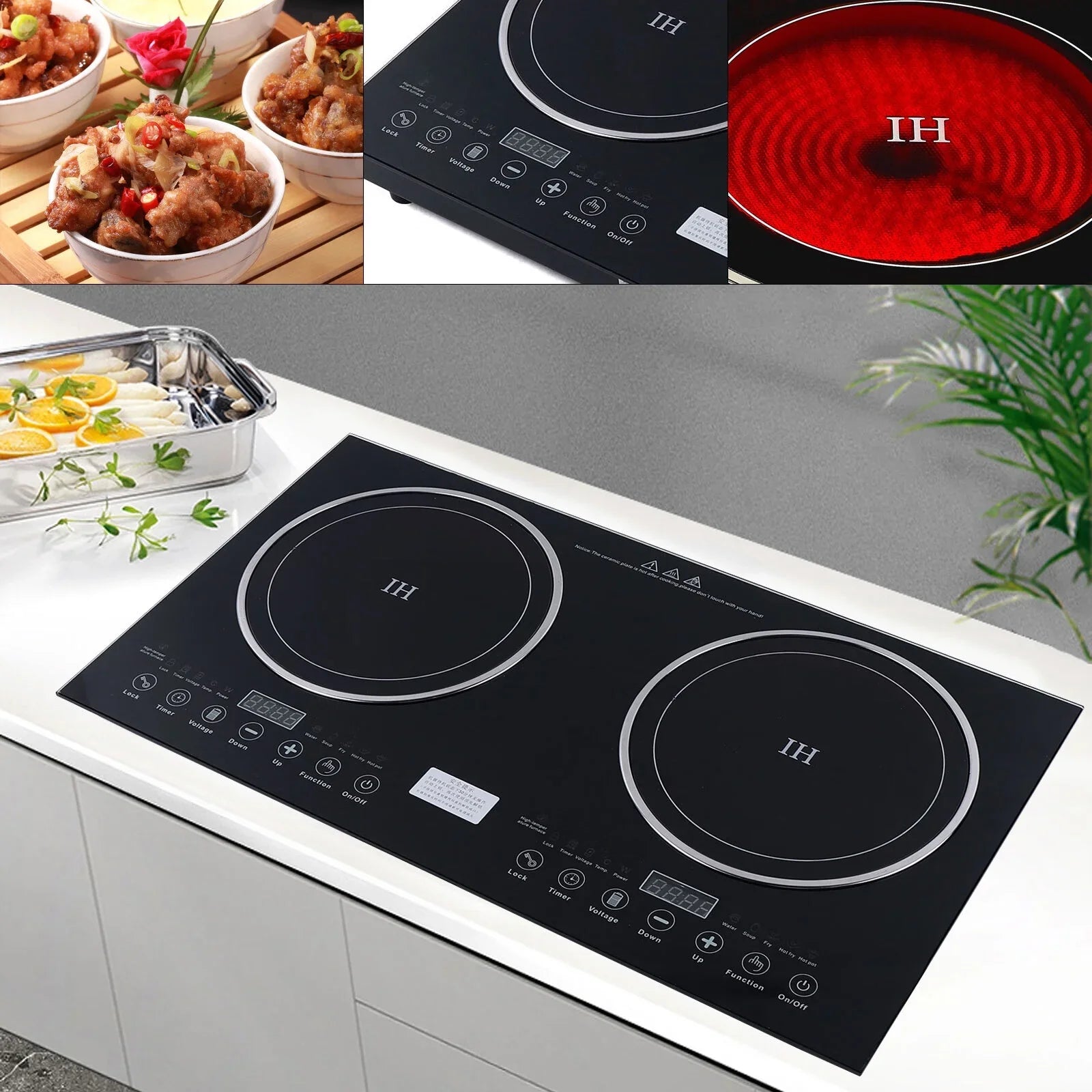 Ceramic Burner Cooker+1400W Countertop Touch ANQIDI Portable 1200W Cooker Sensor Stove Dual Cooktop Digital