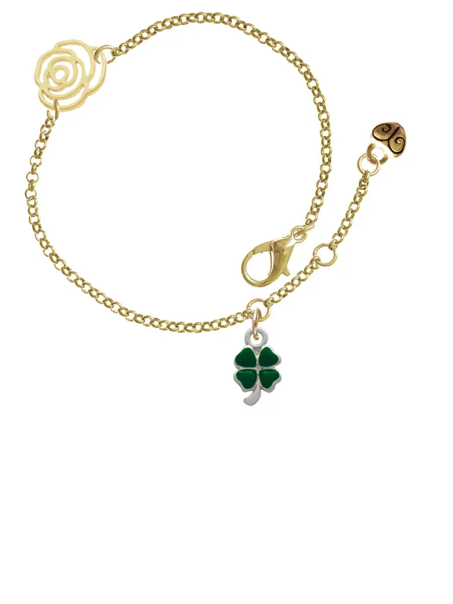 Leaves Silvertone Mini Four with Delight Green Link Rose Heart Jewelry Leaf Gold-tone Clover 6.25"+1.75" Chain Extender Bracelet,