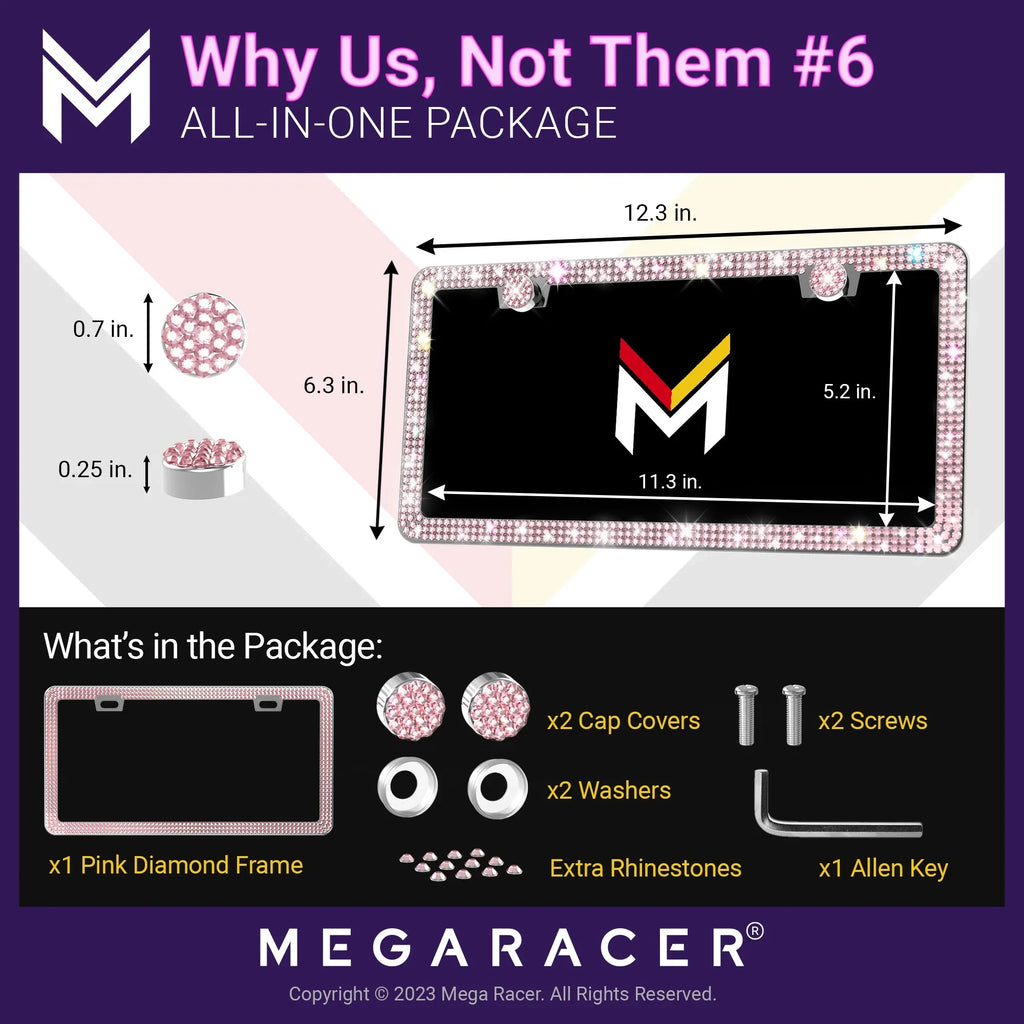 Racer Plate - Bling Frame Mounting Cruiser Holes License PT with 01 2 Frames Pink 2001 Cruiser Plate License Screws, - Rhinestones, Car Sparkly Chrysler Chrysler Diamond 10 Mega PT 2010