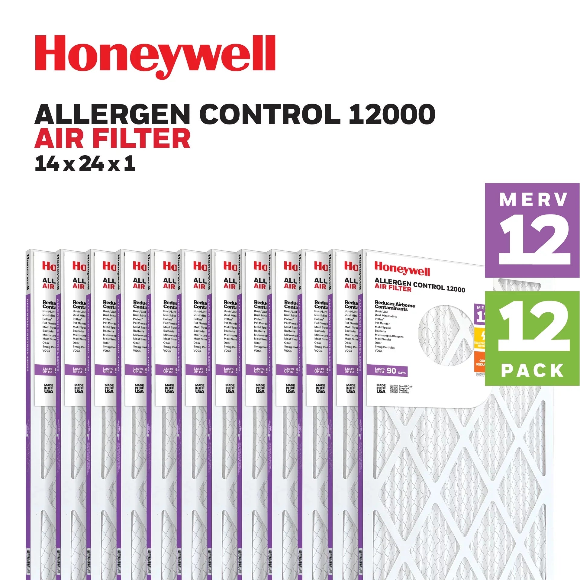 12 Pleated Filter- Furnace Pack Air 12 MERV HVAC Honeywell 14x24x1
