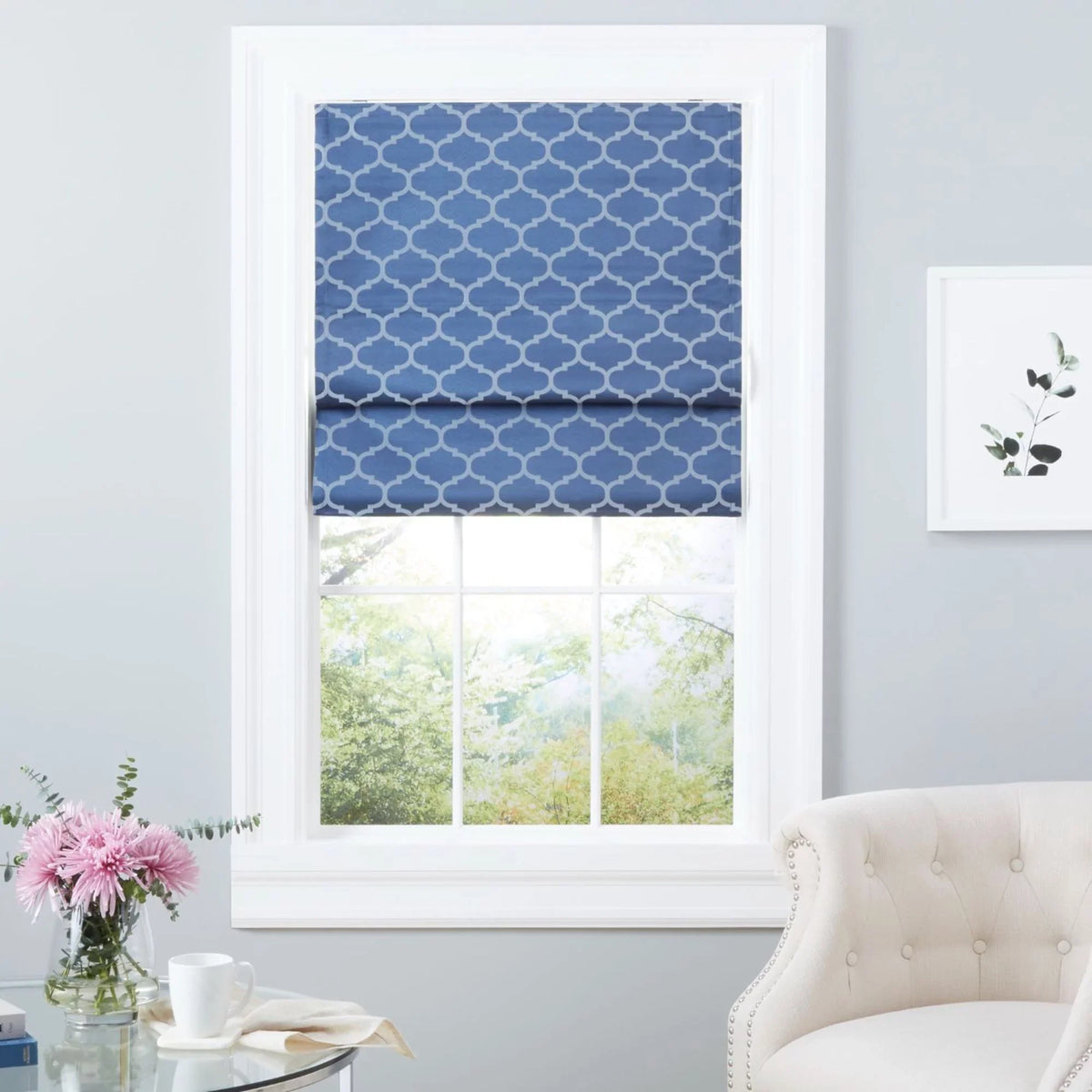 31"x64", Trellis Exclusive Roman Total Indigo Montague Home Blackout Shade,