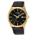 Black Watch Tone Men's BI5002-06E Leather Dial Quartz Citizen Date Band Gold