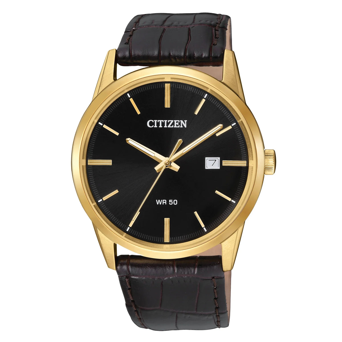 Black Watch Tone Men's BI5002-06E Leather Dial Quartz Citizen Date Band Gold