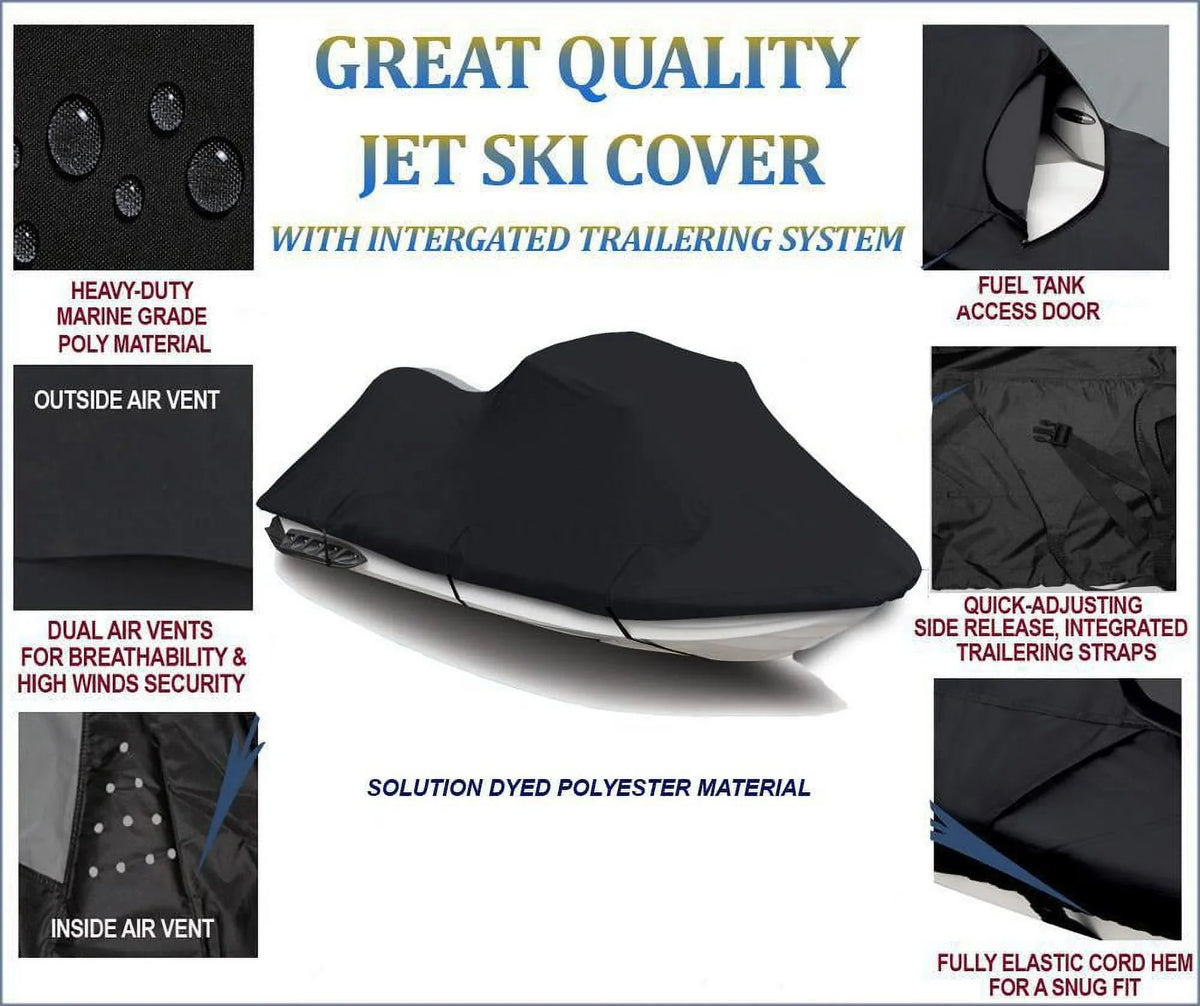 DENIER Ski STX-12F JetSki 600 Cover 2008 2007 for Cover Compatible 2005 Jet 2003 Kawasaki BLACK 2006 2004