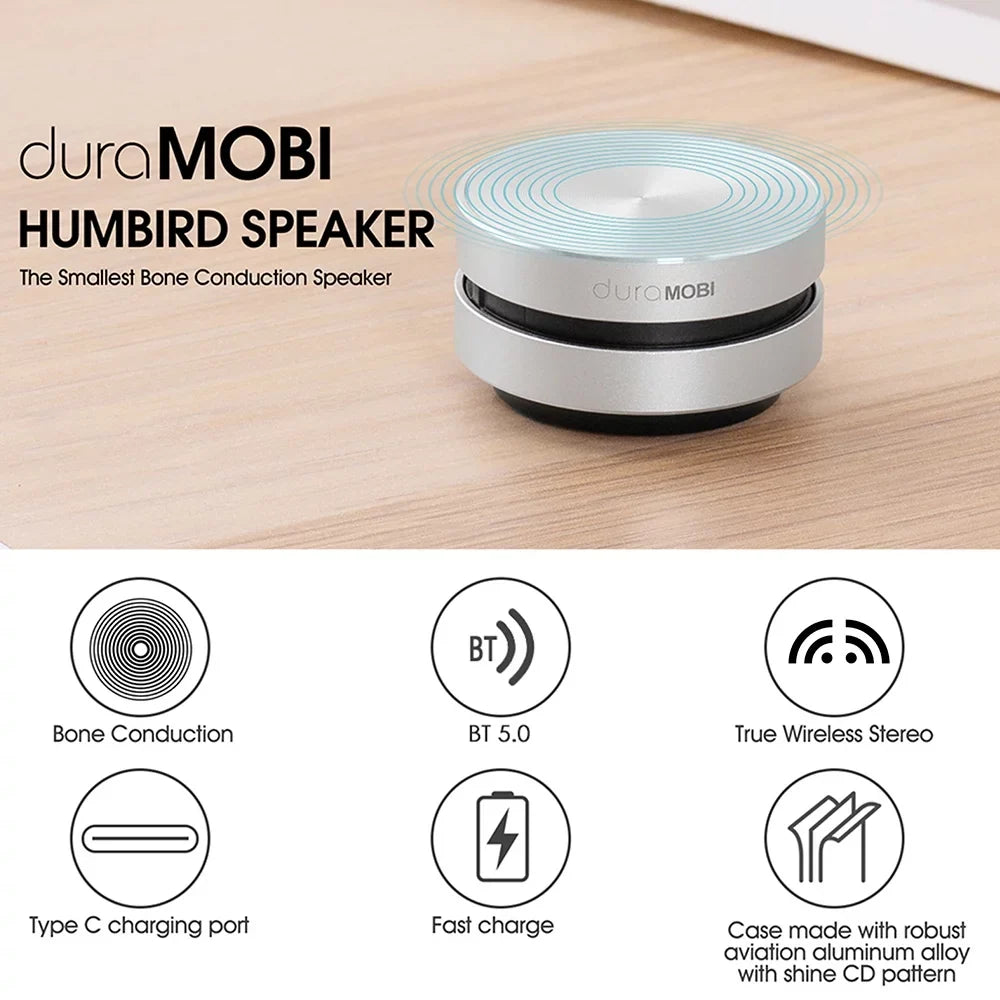 Silver Portable Speaker Sound Bone Wirelessly Loud Built-in BT Dura Mini Mic Stereo 2 MOBI Conduction Packs Sound Speakers Box