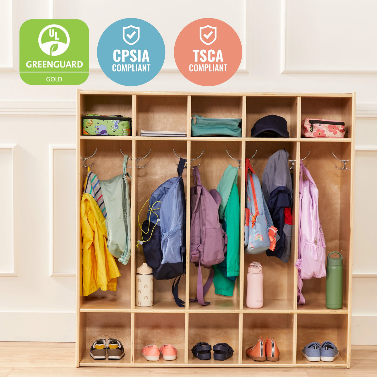Natural Streamline 5-Section Locker, Classroom Coat Furniture, ECR4Kids