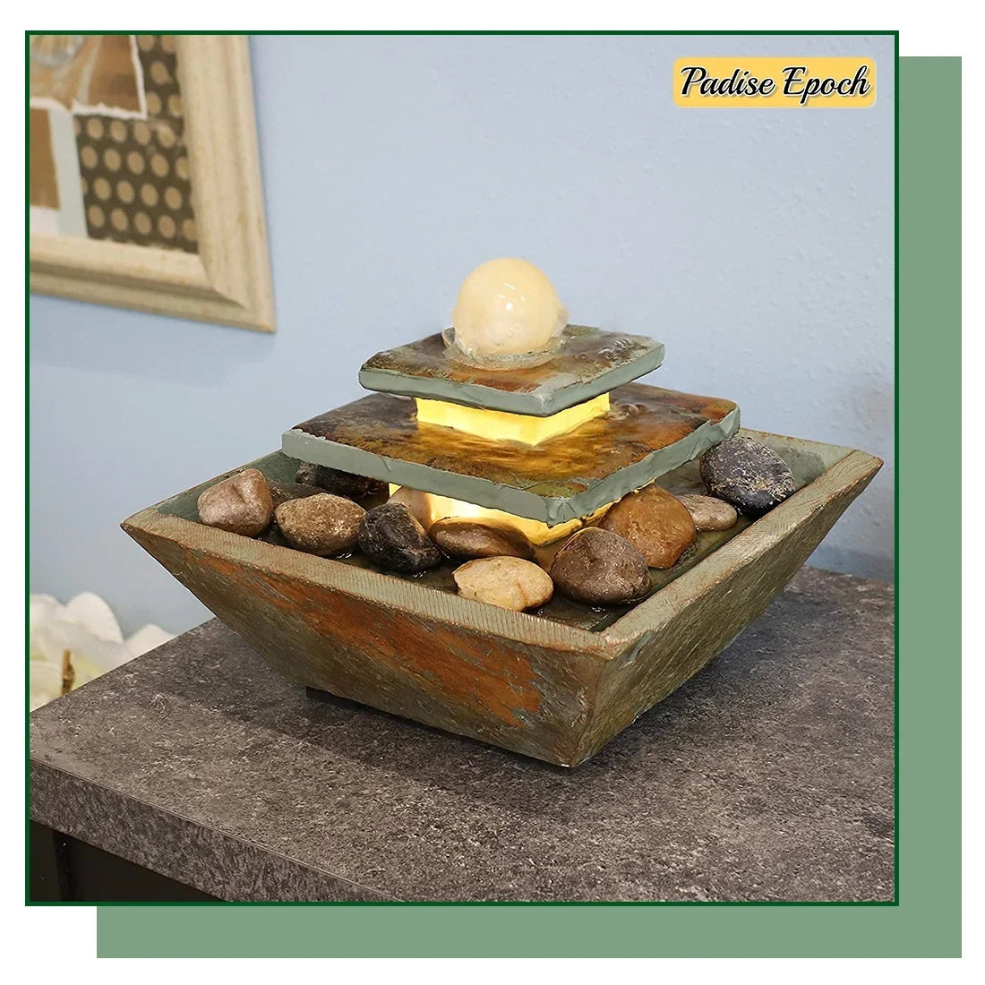 Tie with 8 - Home Ball Polished and Corded for Fountain Inch LED Stone Tabletop Bedroom Decor Accent Ascending Office, Living Light Electric Water - or Room - Slate