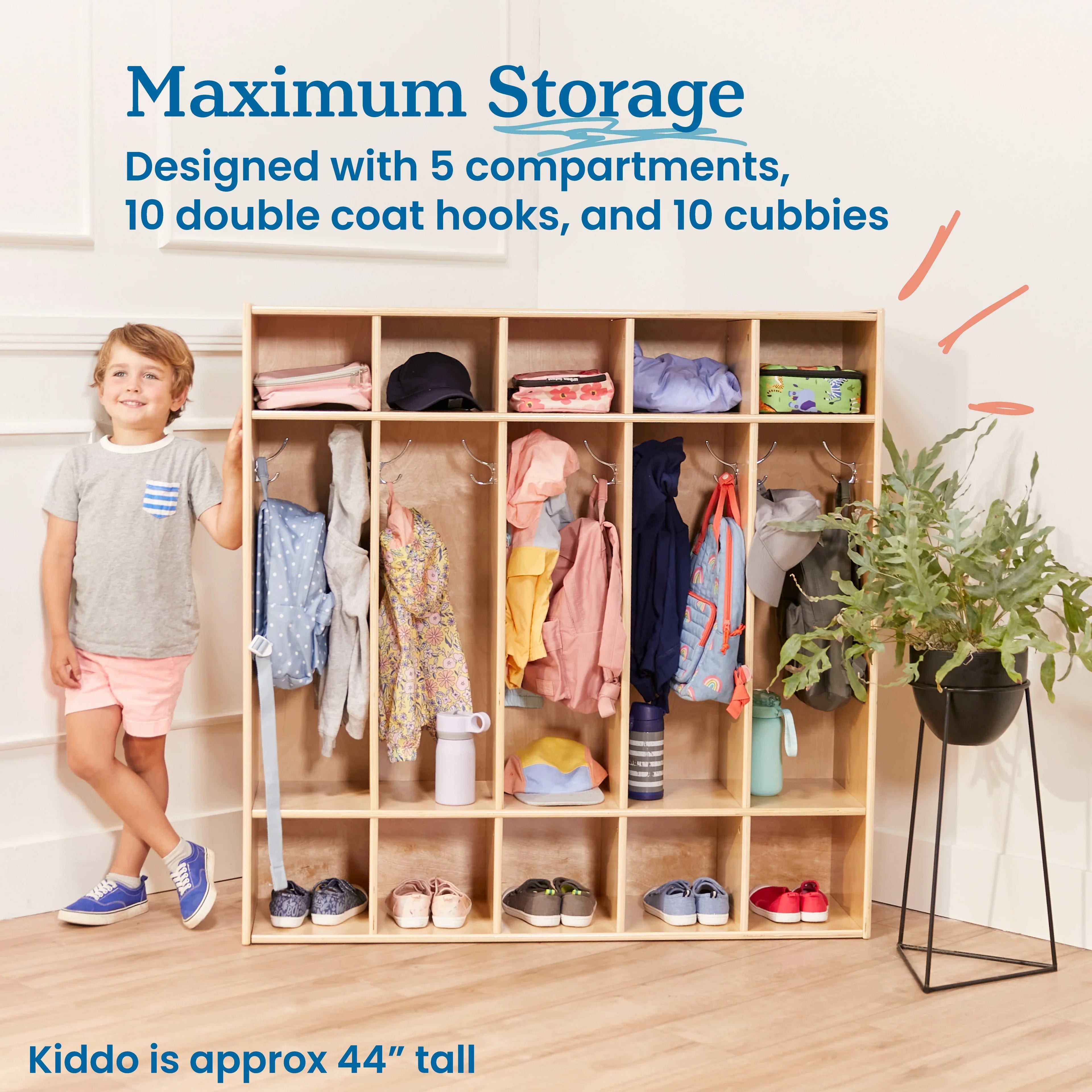 Natural Streamline 5-Section Locker, Classroom Coat Furniture, ECR4Kids