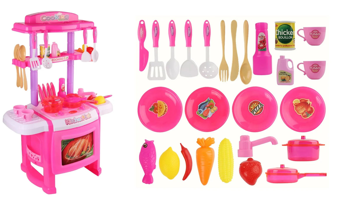 and Little Kitchen Pans Set with Utensils, Play Cups, Food, Cooking Pretend Chef's Pots