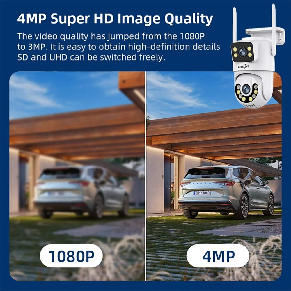 Two INTELIVE Human 4K with Floodlight, Rechargeable Deduction Camera, with Outdoor Security Powered Surveillance Color Night Home Full Way Camera Wireless Vision Voice Camera