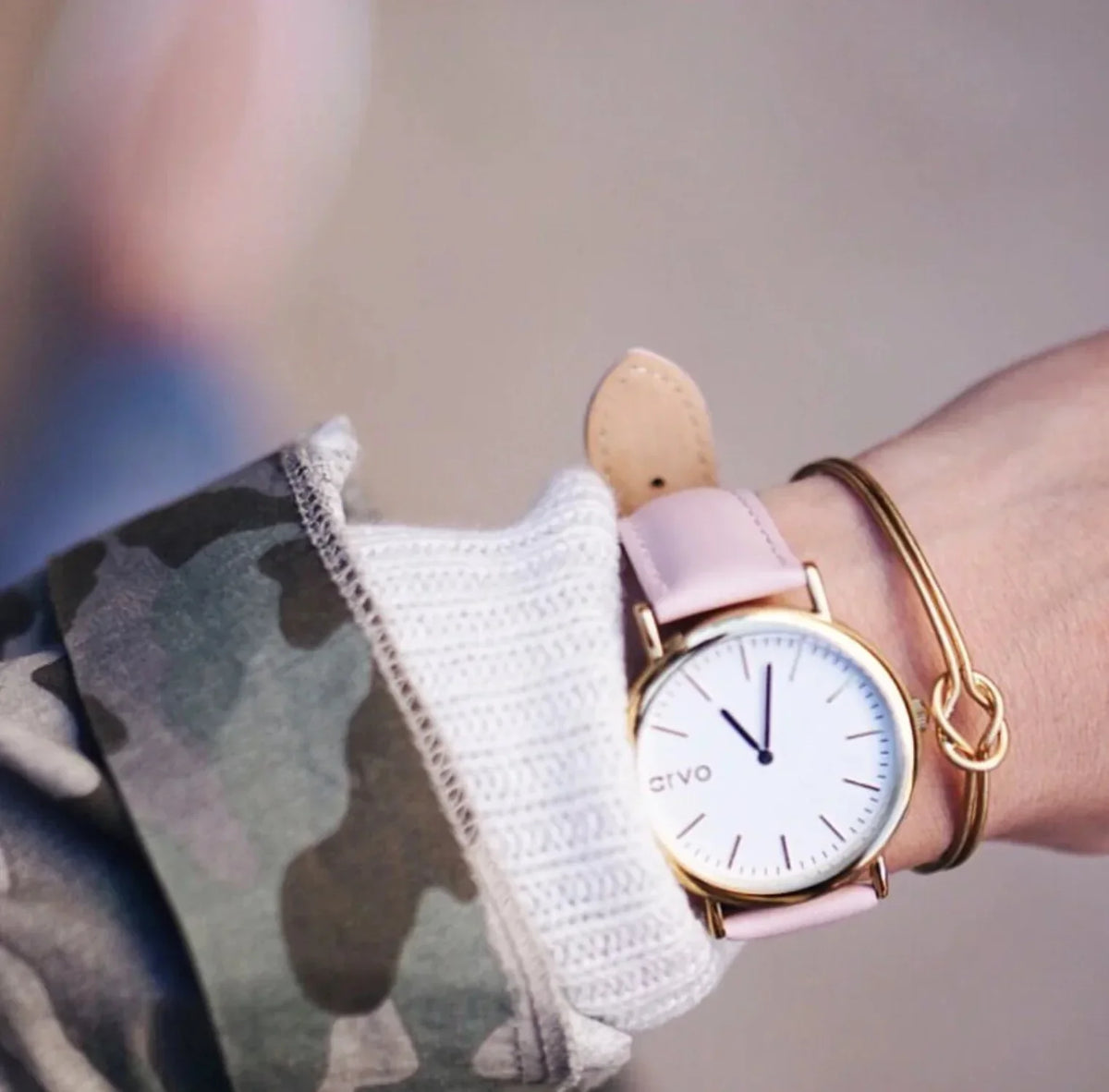 Time Watch Gold Leather Arvo Pink - - Sawyer White