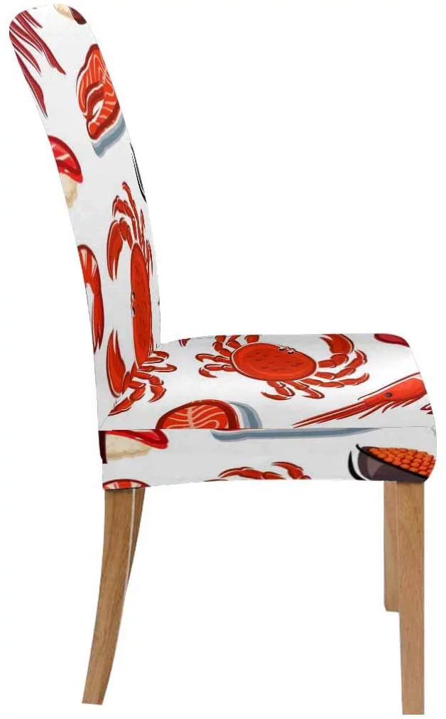 Squids Seat Cover Crabs Wedding Hotel Sushi Protector Chair Slipcover 4 Steaks Set FMSHPON Shrimps Party Dining for of Stretch Salmon Room
